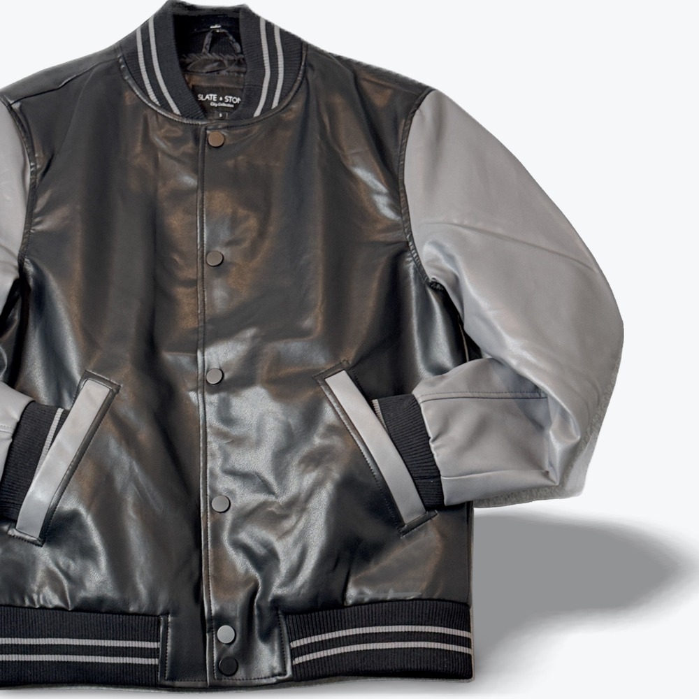 Slate & Stone Jacket Mens Small‎ Varsity Faux Leather City Collection Bomber NEW